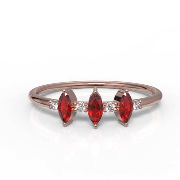 Unique Dainty Minimalist 14k Rose Gold Marquise Cut White Cz  Minimalist Dainty Fancy Trinity Marquise CZ Ring